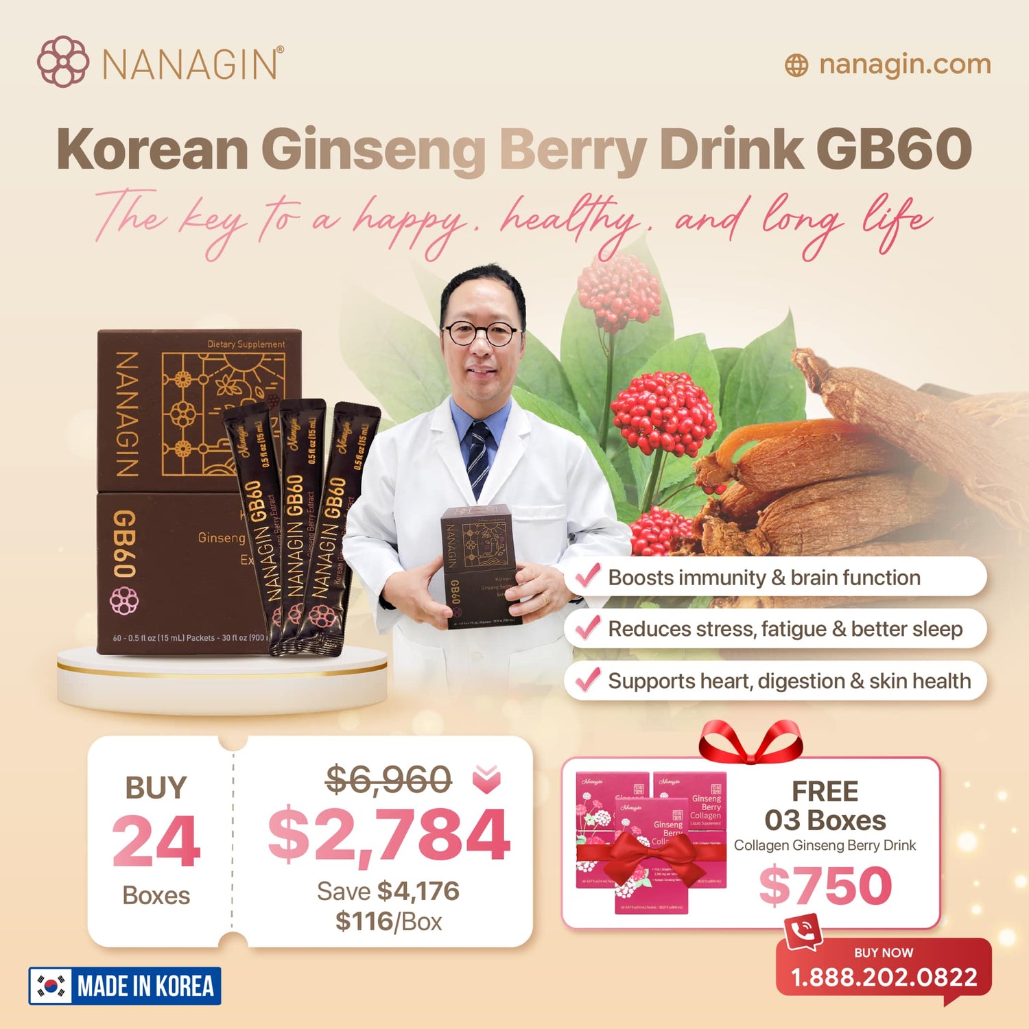 SPECIAL DEALS - Korean Ginseng Berry Drink GB60 - Nanagin